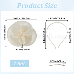プラスチックヘアバンド  ポリエステル、ABSイミテーションパール、鉄製ワニ口ヘアクリップ付き  ベージュ  170x205x39mm&nbsp;OHAR-WH20021-006B