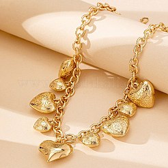 Alloy Flower Textured Heart Bib Necklaces for Women&nbsp;LS-NJEW-S458-01G