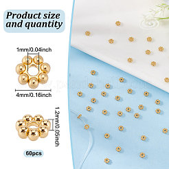 304ステンレススチールスペーサービーズ  花  粒状ビーズ  18KGP本金メッキ  4x1.2mm  穴：1mm  60個/セット&nbsp;STAS-HY0001-48G