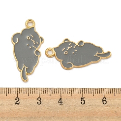 合金エナメルチャーム  ゴールドカラー  猫のチャーム  グレー  31.5x15x1mm  穴：2mm  10個/セット&nbsp;ENAM-H044-01G-02