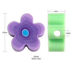300 個 10 色手作りの花の印刷ポリマー粘土ビーズ  DIYのジュエリーには  ミックスカラー  9.6x4mm  穴：1.4mm  10色  30個/カラー&nbsp;CLAY-LS0001-08