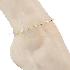 Handmade 304 Stainless Steel and ABS Plastic Pearl Oval Link Chain Anklets for Women&nbsp;AJEW-AN00822