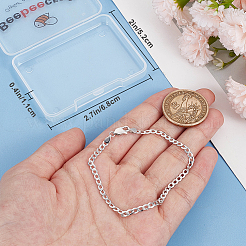 スターリングシルバーカーブチェーンブレスレット1個925個  s925スタンプあり  プラチナ  内径：3/4インチ（1.8cm）&nbsp;BJEW-BBC0001-06C