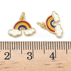 真鍮製エナメルチャーム  丸カン付き  レインボーチャーム  18KGP本金メッキ  カラフル  9.5x12.5x2mm  穴：3.5mm&nbsp;KK-P326-06G