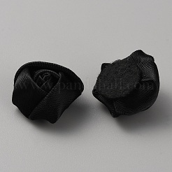 サテン生地の装飾アクセサリー  3Dバラの花のアップリケ  ブラック  14.5x19x21mm&nbsp;FIND-WH0139-168B