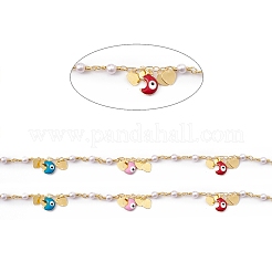 Handmade Eco-friendly Brass Enamel Moon with Evil Eye & Heart Charms Chain&nbsp;CHC-E025-25G-1