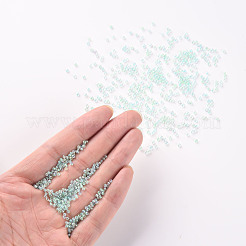 11/0 FGBグレードA透明ガラスシードビーズ  内側の色  ABカラーメッキ  アクアマリン  2.3x1.5mm  穴：1mm  約5380/50g&nbsp;X-SEED-N001-E-316