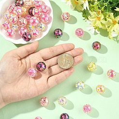 印刷された透明アクリルビーズ40個  クローバー/蝶/花/十字架のビーズインビーズラウンド  ABカラー  ミックスカラー  15.9mm  穴：2.8mm&nbsp;MACR-YW0004-65