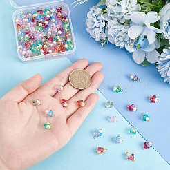 90色の電気メッキガラスチャーム6個  金メッキの真鍮パーツとガラスパールラウンドビーズ付き  朝顔  ミックスカラー  14x9x9mm  穴：2.5mm  15個/カラー&nbsp;FIND-GA0002-85