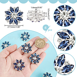 6個セット 1穴 合金製 ラインストーン シャンクボタン  ガラスと  花  アクアボヘミカ  27.5x9.5mm  穴：1.4mm&nbsp;BUTT-GA0001-15B