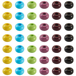 120個6色不透明アクリルヨーロピアンビーズ  大穴ビーズ  ロンデル  ミックスカラー  13~14x7~8mm  穴：5~5.5mm  20個/カラー&nbsp;SACR-TA0001-24