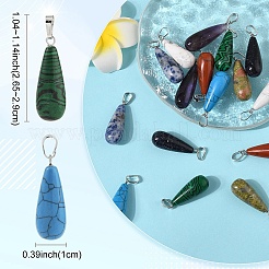 16 個 8 スタイル天然 & 合成混合宝石ペンダント  プラチナ真鍮の金具が付いたティアドロップチャーム  染めと未染色の混合  26.5~29x10mm  穴：2.5~3.5x4~6mm  2個/スタイル&nbsp;G-YW0002-35