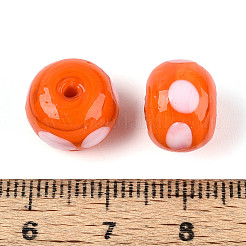手作りランプワークビーズ  水玉模様のドーナツ  サンゴ  11.5~12.5x8.5~9.5mm  穴：0.7~1.4mm&nbsp;LAMP-ZX003-06-02