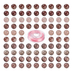 100個8mmナチュラルストロベリークォーツラウンドビーズ  10mの弾性水晶糸付き  DIYストレッチブレスレット作成キット用  8mm  穴：1mm&nbsp;DIY-LS0002-51