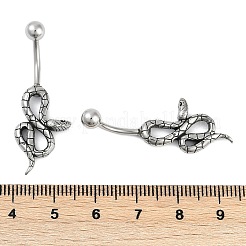 スネーク 316 サージカルステンレススチール製へそリング  へそピアス  女性用カーブバーベルボディジュエリー  アンティークシルバー  38x14mm&nbsp;EJEW-G416-18C-AS
