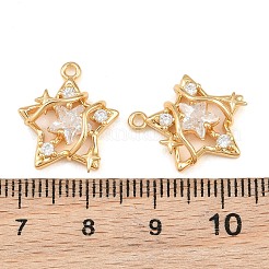 真鍮マイクロパヴェクリアキュービックジルコニアペンダント  スターのチャーム  18KGP本金メッキ  17.5x15x5mm  穴：1.4mm&nbsp;CU-CBA804C-20G
