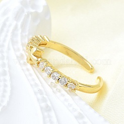 Brass Micro Pave Clear Cubic Zirconia Open Cuff Rings for Women&nbsp;RJEW-F179-07G