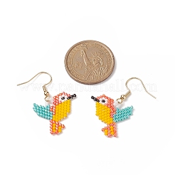 Glass Seed Braided Woodpecker Dangle Earrings&nbsp;EJEW-MZ00031