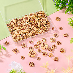 140 個 7 スタイル不透明なアクリル ビーズ  花/フラットラウンド  桃パフ  10~19.9x10~17x3~7mm  穴：1.2~1.8mm  約20個/スタイル&nbsp;SACR-TA0001-50