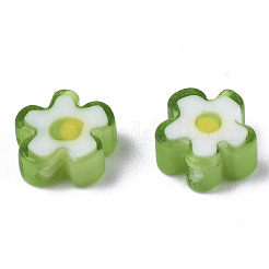 ガラスビーズ  花  黄緑  5~7x5~7x2~3mm  穴：1mm&nbsp;X-GLAA-T019-02-C02