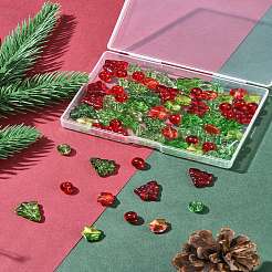 80個7スタイルの透明ガラスビーズ連売り  丸型/クリスマスツリー/クリスマスの雪の結晶  ミックスカラー  11.5~16x10.5~15x5.5~7.5mm  穴：0.8~1.5mm&nbsp;EGLA-FS0001-45
