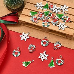 クリスマス合金ペンダント24個、4スタイル  エナメル  混合図形  プラチナ＆シルバー  20.5~25x14.5~19x1.5~3.5mm  穴：1.6~2mm  6個/スタイル&nbsp;ENAM-YW0006-43