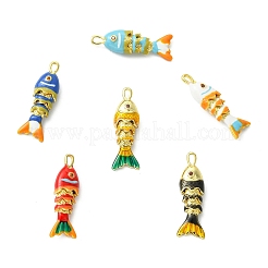 6個6色ラックメッキ真鍮ペンダント  キュービックジルコニアエナメル  魚のチャーム  長持ちメッキ  鉛フリー＆カドミウムフリー  ミックスカラー  26.5x8x6mm  穴：2.5x1.5mm  1pc /カラー&nbsp;KK-CJ0005-78