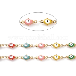 Enamel Hamsa Hand with Evil Eye Link Chains&nbsp;CHS-G023-01G-02