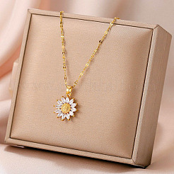 Sunflower 304 Stainless Steel Clear Cubic Zirconia Pendant Necklaces for Women&nbsp;FS-WG5C110-01
