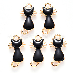 合金エナメルチャーム  猫の形  ライトゴールド  ブラック  22x12x2~3mm  穴：2mm&nbsp;ENAM-S121-033A