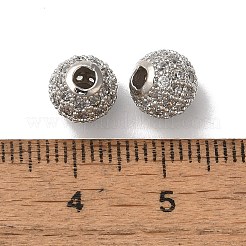 Rack Plating Round Brass Micro Pave Cubic Zirconia Beads&nbsp;KK-F873-24P