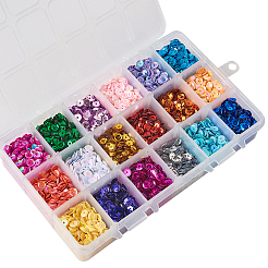 プラスチックスパンコールビーズ  半カップ状のスパンコールビーズ  中ハート孔  ディスク  ミックスカラー  5x0.5mm  穴：1mm  650個/色について  18色&nbsp;PVC-TA0001-01