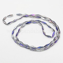 ライス型電気メッキガラスビーズ連売り  多面カット  半分虹メッキ  パープルメッキ  13x4mm  穴：1mm  約60個/連  29.9インチ&nbsp;EGLA-F103-02B