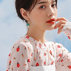 エナメル マッシュルーム ダングル スタッド ピアス  女性用金メッキ合金ハーフフープピアス  グリーン  47x24.5mm  ピン：0.7mm&nbsp;JE987B