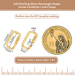 2Pcs 2 Colors 925 Sterling 2Pcs 2 Colors 925 Sterling Silver Locking Carabiner&nbsp;STER-GA0001-04B