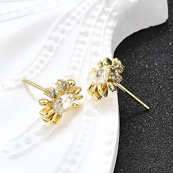 Brass Micro Pave Clear Cubic Zirconia Stud Earrings&nbsp;EJEW-H157-03G-02