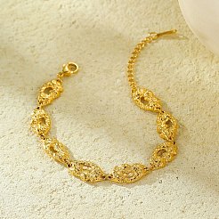 女性用304ステンレススチールテクスチャリンクブレスレット  18KGP本金メッキ  6-3/8インチ（16.1cm）&nbsp;BJEW-D303-01G