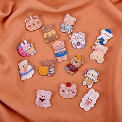 15本15スタイルのクマとウサギのブローチピン  服のDIYクラフト用の動物のアクリルラペルピン  ホワイト  ミックスカラー  35~46x26.5~39.5x7mm  1個/スタイル&nbsp;JEWB-SZ0001-35