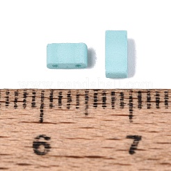 2ホールガラスシードビーズ  ラバー加工スタイル  長方形  淡いターコイズ  4.5~5.5x2x2~2.5mm  穴：0.5~0.8mm&nbsp;SEED-S023-31B-05