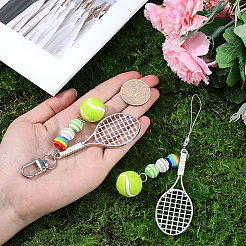 2Pcs 2 Styles Tennis Plastic & Alloy Pendant Decorations&nbsp;HJEW-SP0001-69