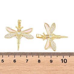 真鍮製カラフルキュービックジルコニアエナメルペンダント  トンボのチャーム  18KGP本金メッキ  23x24.5x3mm  穴：4.5x2mm&nbsp;KK-E800-01G