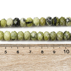 ナチュラルイエローターコイズ（ジャスパー）ビーズ連売り  ロンデル  多面カット  8x5.5~6mm  穴：1mm  約62個/連  15.04''（38.2センチメートル）&nbsp;G-B179-A02-6x8mm