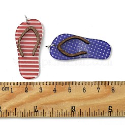 フリップフロップ透明アクリル、ポプラウッドペンダント付き  鉄製丸カン付き  レッド  42.5x19x3mm  穴：5mm  2個/セット&nbsp;FIND-G069-01