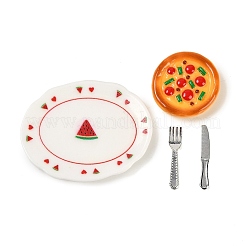樹脂製ミニチュア朝食セット装飾品  マイクロランドスケープホームドールハウスアクセサリー  小道具の装飾のふりをする  ミックスカラー  19~31.5x3~39.5x1~4.5mm  4個/セット&nbsp;DIY-H174-01E