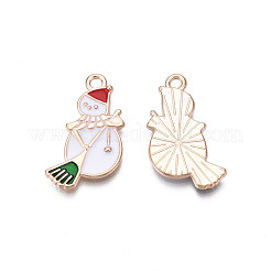 クリスマス合金エナメルペンダント  カドミウムフリー＆鉛フリー  ライトゴールド  雪だるま  ホワイト  24x15x2mm  穴：1.8mm&nbsp;X-ENAM-Q442-46