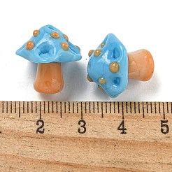 手作りのでこぼこランプワークビーズ  キノコ  ライトブルー  15~17.5x15~15.5x15mm  穴：1.2~1.6mm&nbsp;LAMP-S067-01C