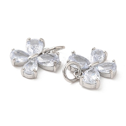 Rack Plating Brass Pave Clear Cubic Zirconia Butterfly Charms&nbsp;KK-Z026-03P