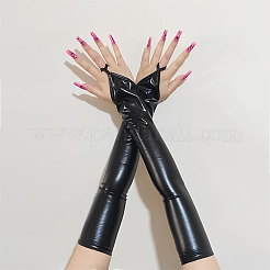 女性用光沢のあるポリエステル製ロング指なし手袋  ブラック  482~483x105~106x1mm&nbsp;AJEW-CL0003-03B