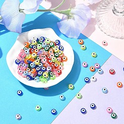 540個14色透明アクリルビーズ  ナザールボンジュウ模様とフラットラウンド  ミックスカラー  7x4mm  穴：1.5mm  約40PCS /カラー&nbsp;TACR-YW0002-08