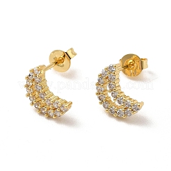 Clear Cubic Zirconia Hollow Out Crescent Moon Stud Earrings&nbsp;EJEW-F301-11